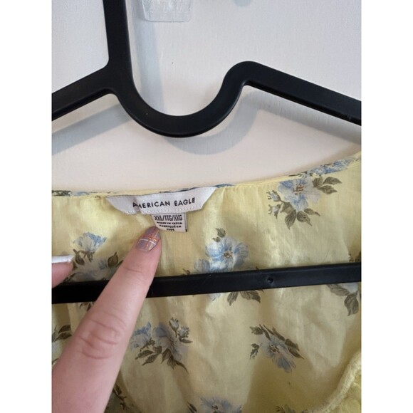 AEO Baby Doll Blouse XXL Yellow Floral Button Up Milkmaid Fairy Sweet cottagcore - Picture 5 of 13